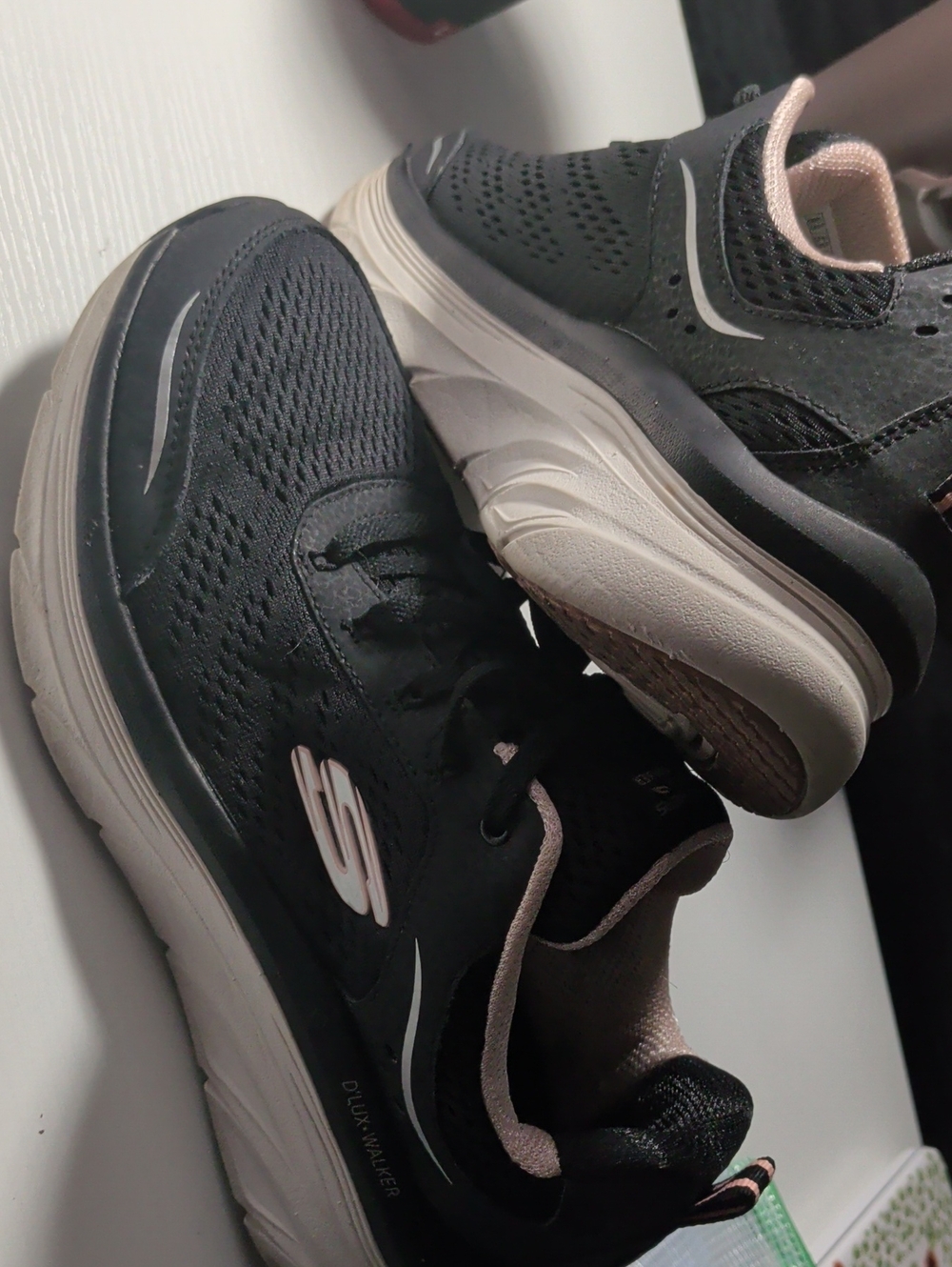 Skechers Black Athletic Walking Shoes with Light Pink Accents